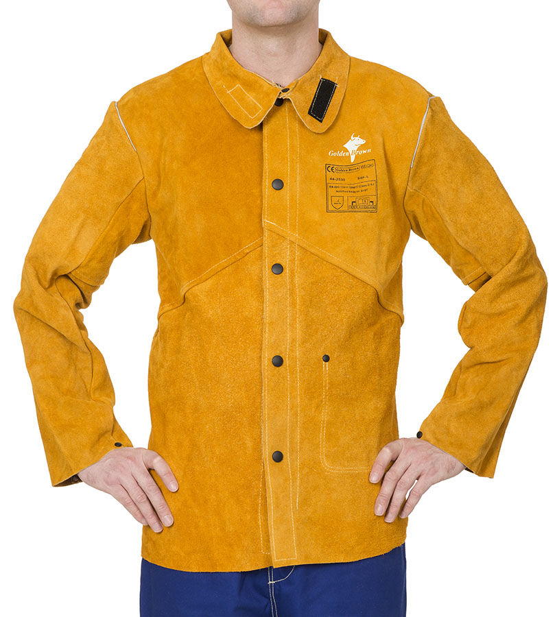 Golden Brown™ sako pro svářeče z hovězí štípenky s ohnivzdornými bavlněnými zády